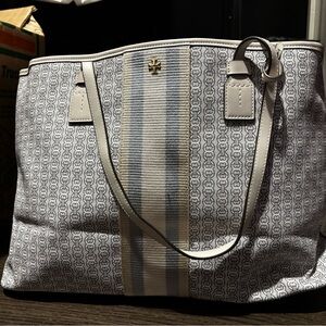 Tory Burch Gray and Blue Patterned Tote
